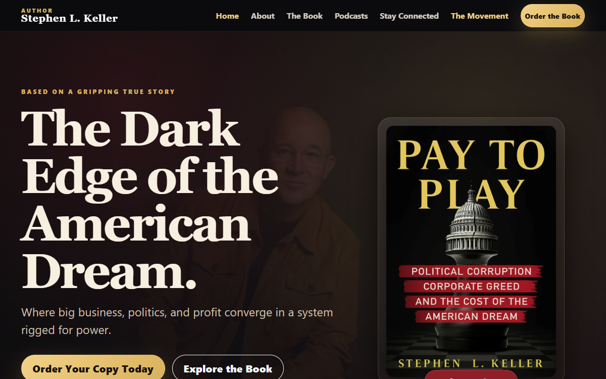 Placeholder for a screenshot of the live website featured in the A cinematic author website built around the true-story memoir Pay to Play case study